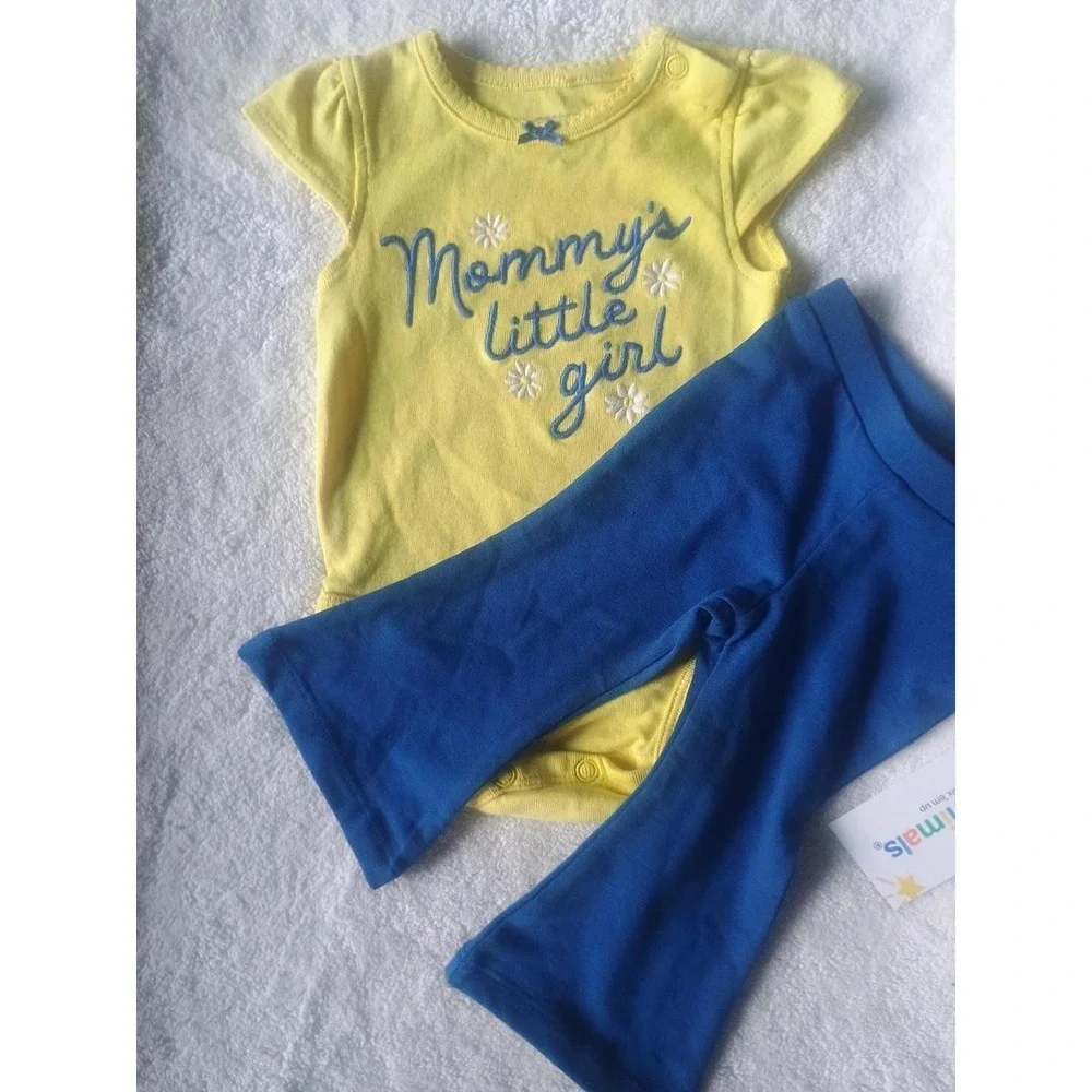 Baby Girl 2pc Set Yellow Mommys Little Girl Bodysuit Blue Pants 0/3M